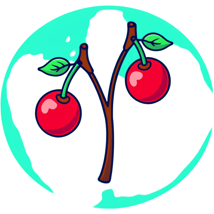 Two deep burgundy cherries connected by a green stem, rich dark red color emoji