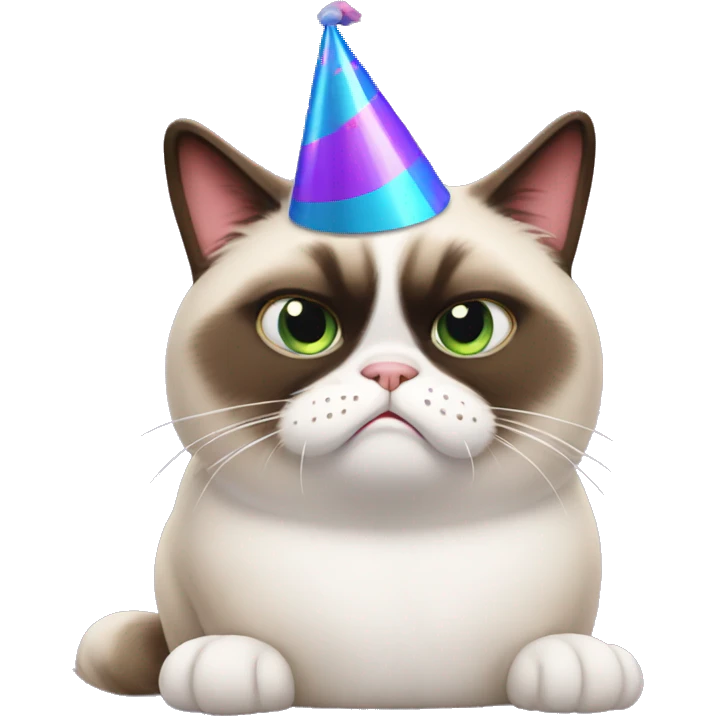 Grumpy cat with a Party hat emoji