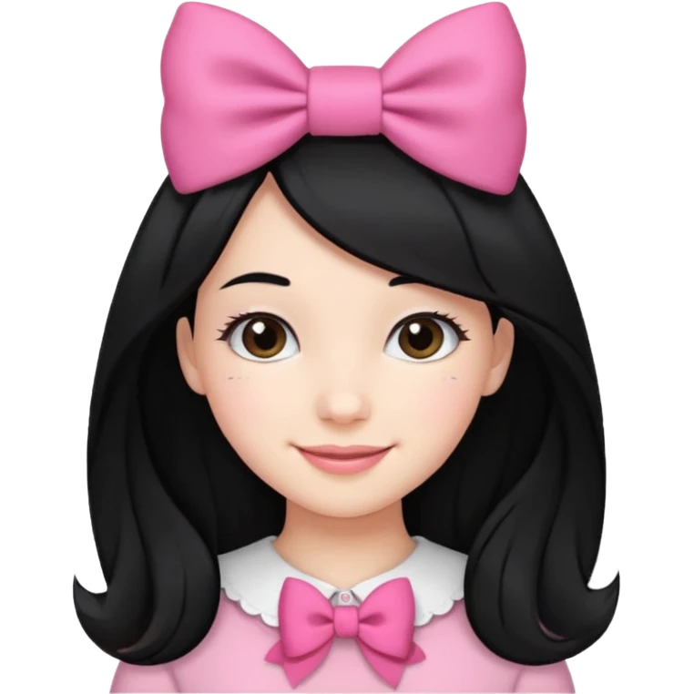 Girl with black hair and pink bow in her side of her hair emoji