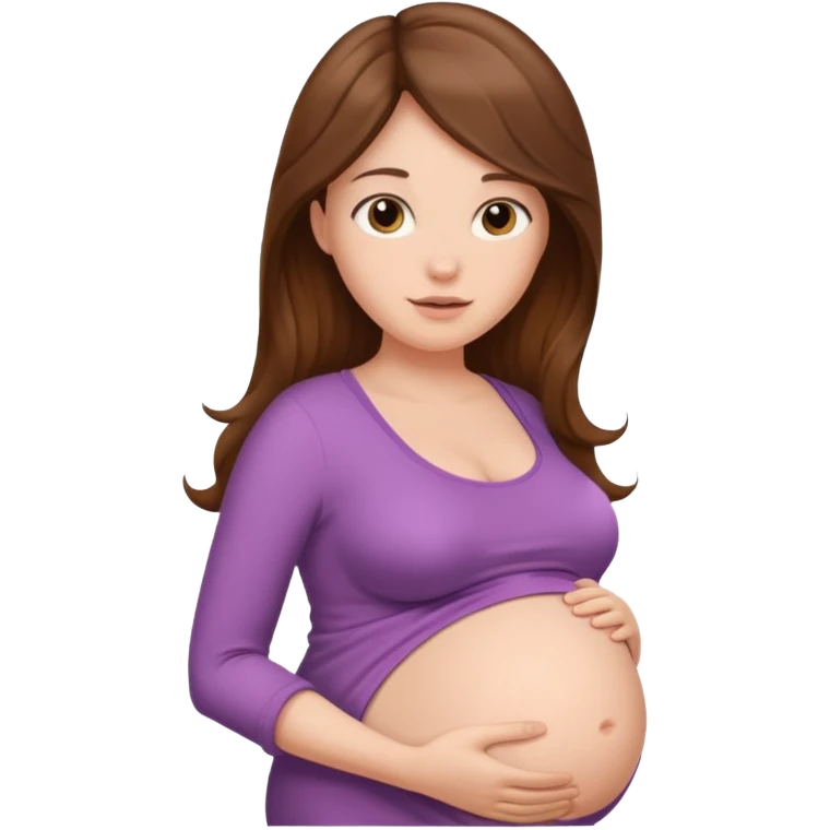 "Pregnant woman with her belly skin visible, with long brown hair and fair skin."
 emoji