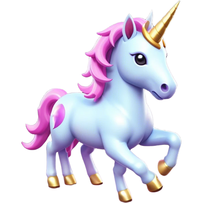 Clash of Clans aesthetic: Cinematic Playful Unicorn Mount Emoji, rendered in a 3D vector-style similar to standard emojis with minimal shading and bold, simplified shapes. A compact, isometric majestic unicorn with a spiraled horn and flowing mane, softly glowing with a magical celestial charm. Simplified yet unmistakably iconic, highly detailed and consistent, glowing with a soft radiant brilliance and high shine. Stylized with a touch of enchanted fantasy and a soft glowing outline, capturing the essence of a mythical mount with a friendly, playful elegance! emoji