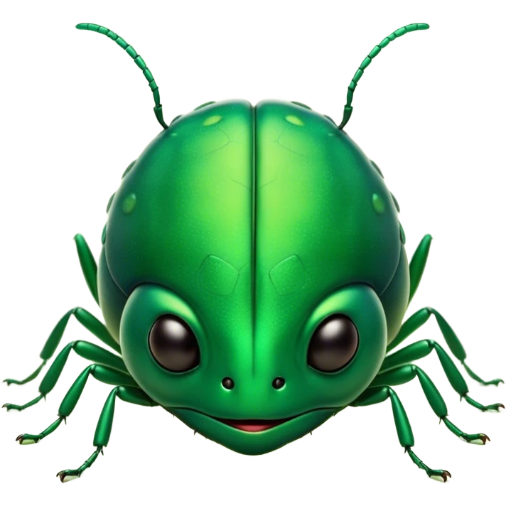 Meme-Worthy Cute Sleeping Green Bugdie Portrait Emoji, Head resting peacefully with a contented smile, showcasing a tiny, endearing build and a luxuriously smooth emerald exoskeleton, eyes shut in a serene nap, Simplified yet hilariously adorable features, highly detailed, glowing with a soft, drowsy light, high shine, relaxed and utterly lovable, stylized with an air of playful laziness, bright and heartwarming, soft glowing outline, capturing the essence of a comically sleepy insect, so meme-worthy it feels like it could instantly become the next viral sensation of adorable slumber! emoji
