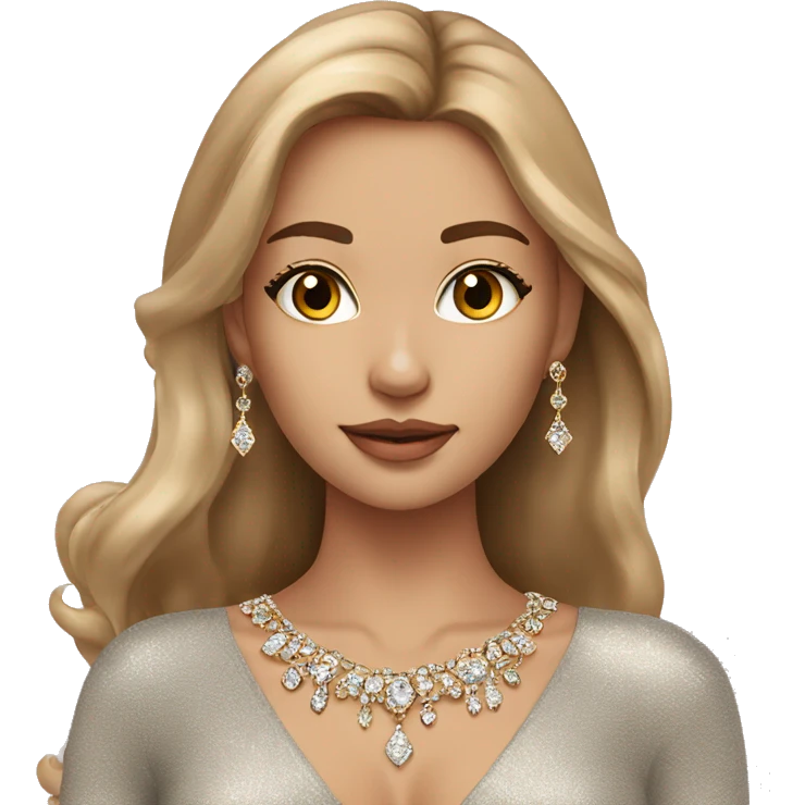 Beautiful model with light brown hair and jewellery on and sparkly top  emoji