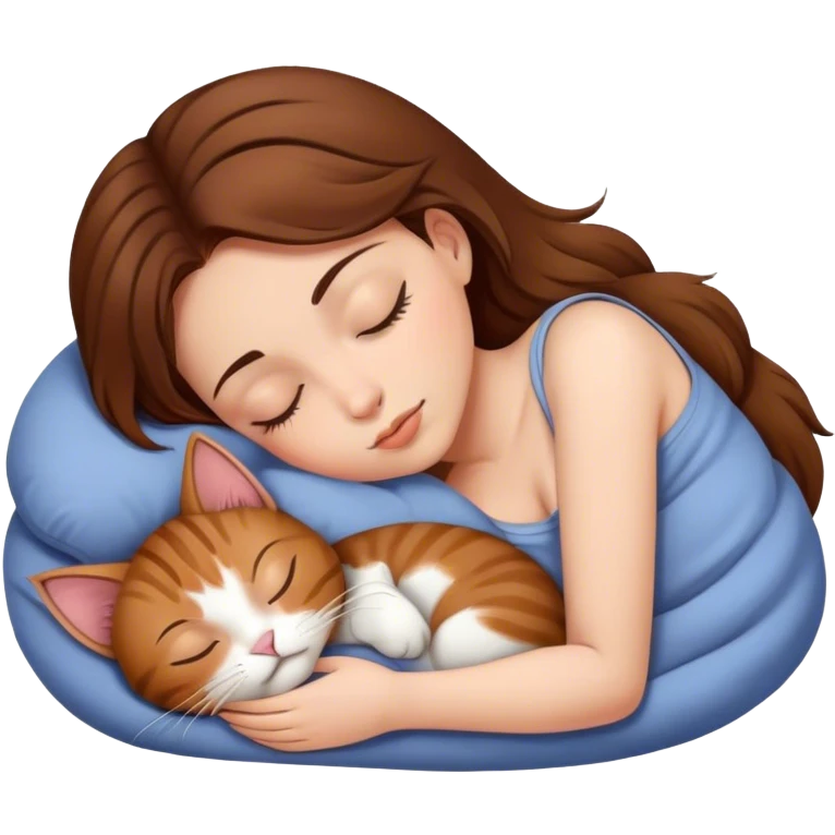 girl with brown hair sleep with cat emoji