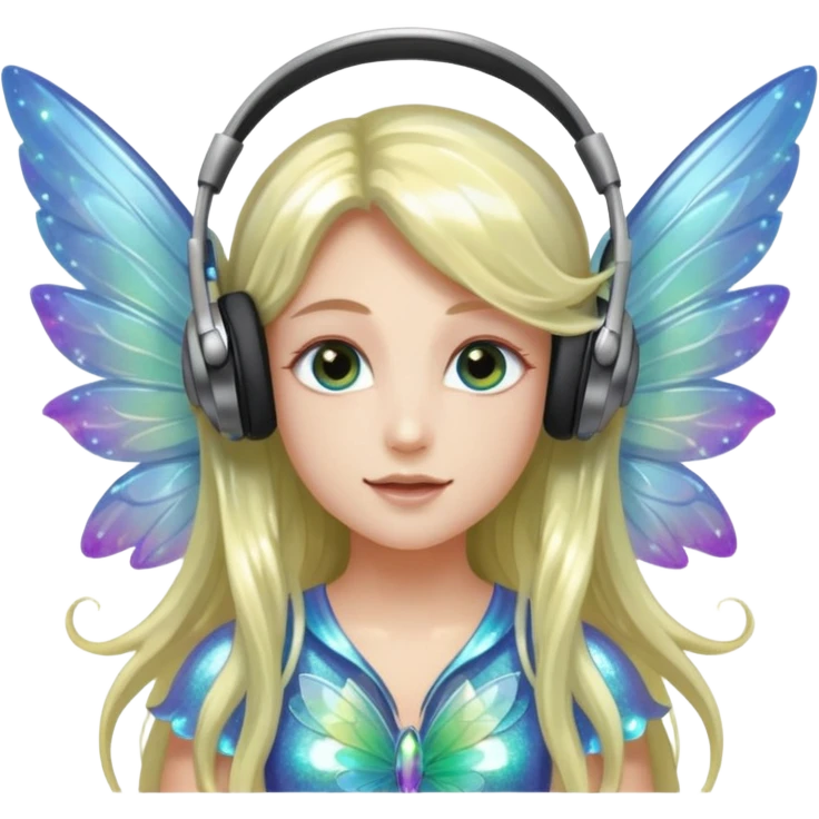 long haired make glitter fairy wearing headpones wing wings
 emoji