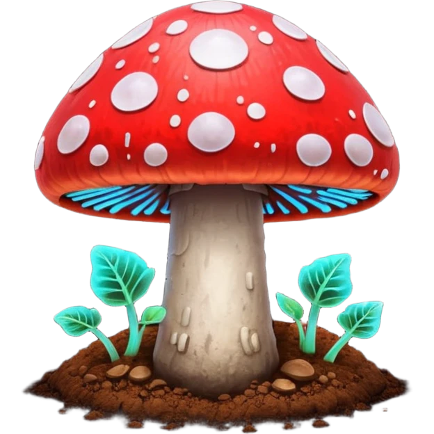 neon glowing magic mushroom with dirt emoji