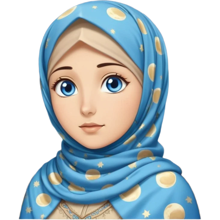 Turkish beautiful finish Konya girl blue eyes with moon patterned hijab dress and watching the moonlight sky on the ground  emoji