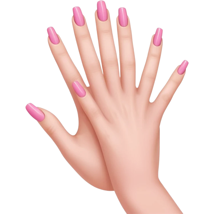  pink  close-up of a human hand with exactly five fingers, beautifully manicured nails, glossy pink nail polish, elegant nail shape, soft lighting, realistic style, isolated on transparent background" emoji