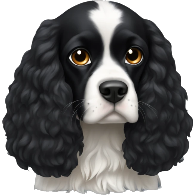 Small completely black king spaniel with black fur on his whole face and white fur on chest emoji