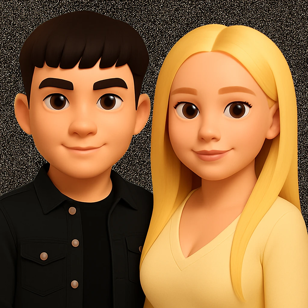 Slightly increase the volume of the upper body of the girl, slightly turn her to face forward, and make the skin color uniform. Maintain the cartoonish 3D style in the edit. emoji