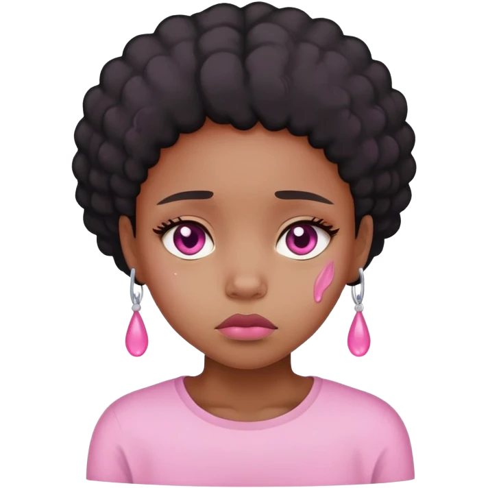 Black Girl with a pink sad tear emoji