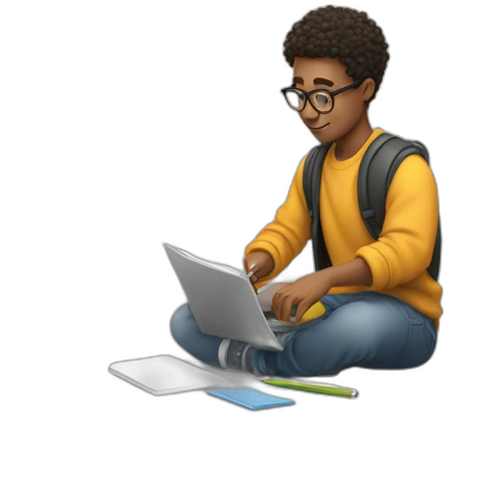 student works on his notebook emoji