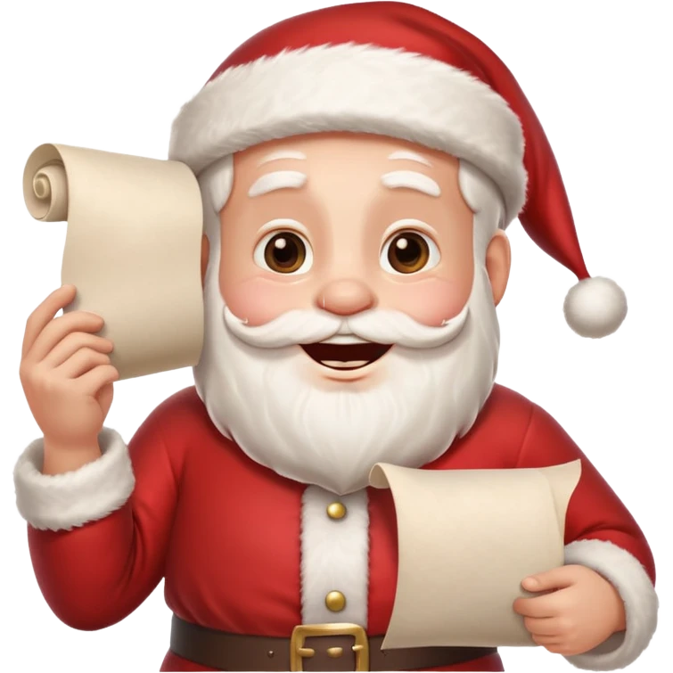 drunk santa holding up a white unfurled scroll with nothin on it emoji