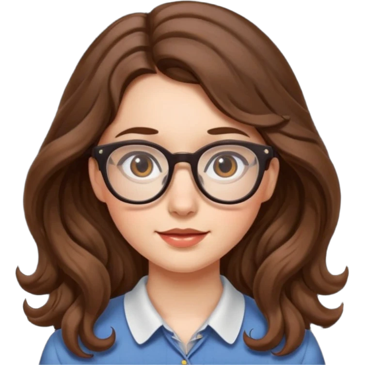 Nerdy girl with glasses, wavy long hair emoji