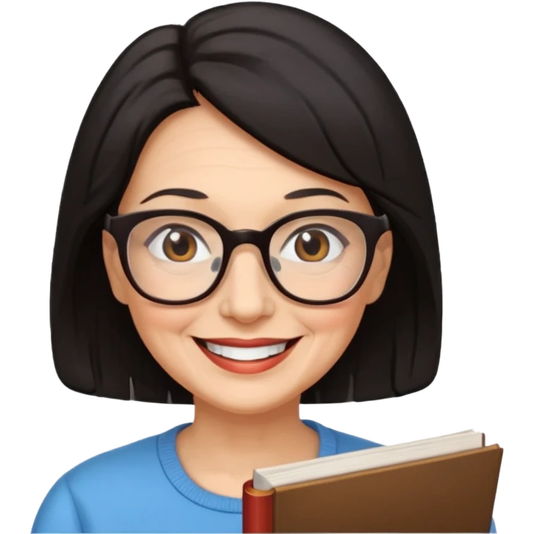 Older woman smiling, with black-brown hair and wearing reading glasses emoji