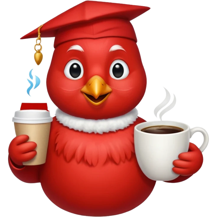 Happy cardinal bird with a dove and a cup of coffee emoji