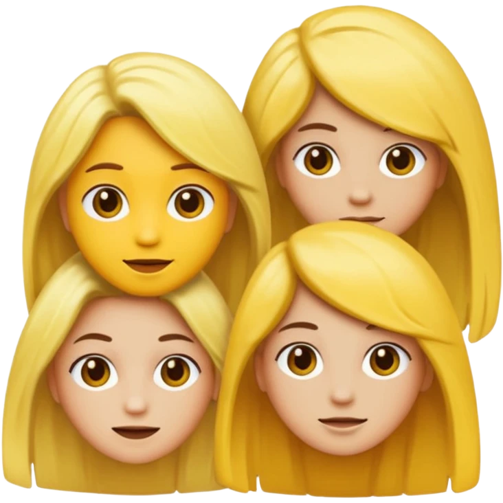 three people, all yellow emoji skin color but different hair colors next to each other  emoji