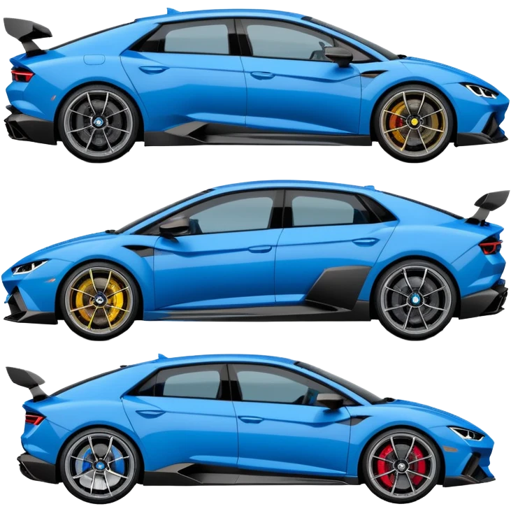 three cars lineup fromt profile forming a semi circle with a lamboghini svj an bmw m140i and a audi rs6 emoji