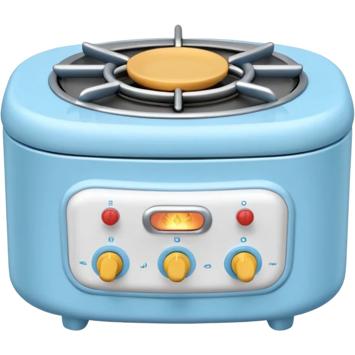 Cute toy stove, single burner only which is empty front view.
BabyBus - style 2.5D soft shading, bright pastel colors. 
Rounded chunky toy shape, simple details.
Even studio lighting, NO harsh light, NO realism, NO textures.
Smooth matte surface, no outlines, no strokes.
Clean background. emoji