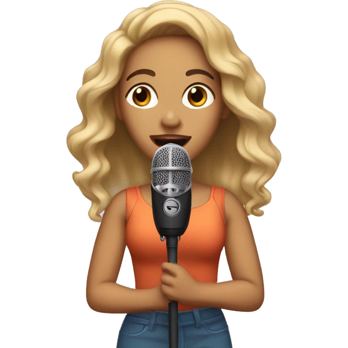 Latina with light skin singing with mic emoji