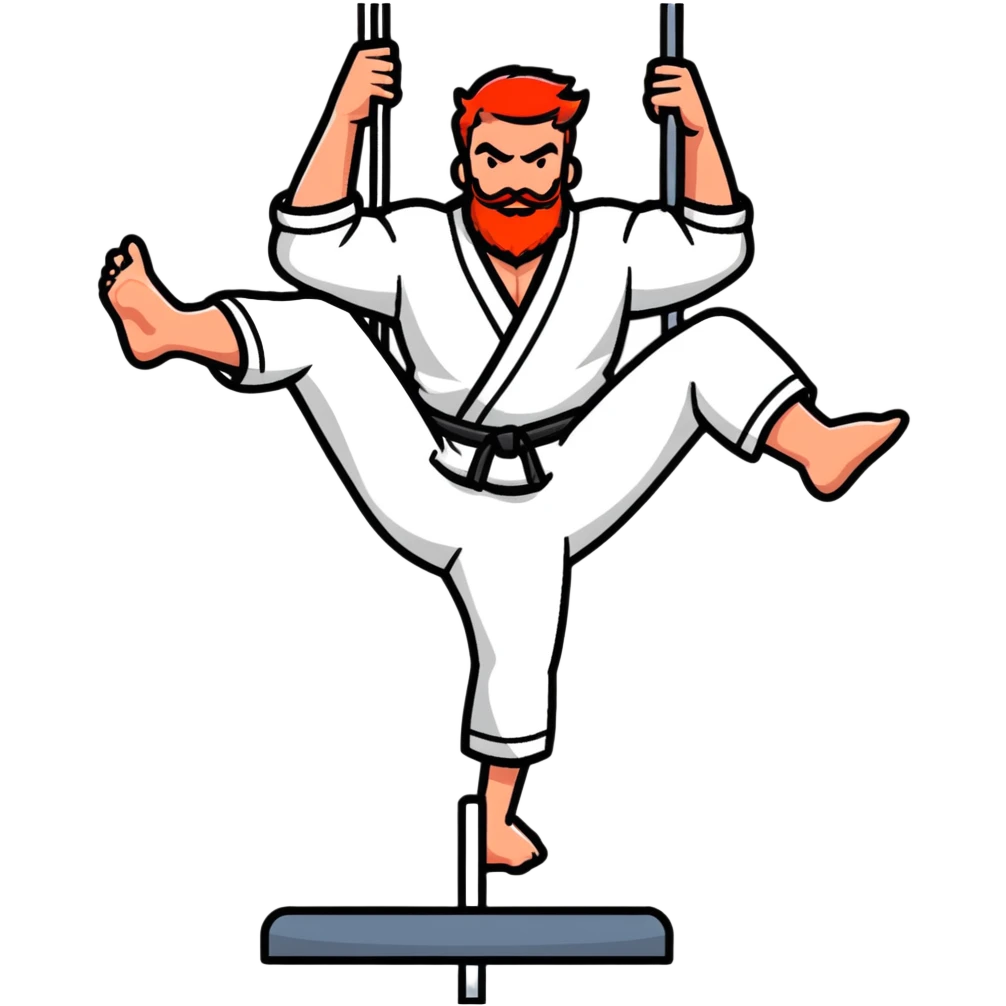 male redhead with red beard doing jiu jitsu pose while pole dancing emoji