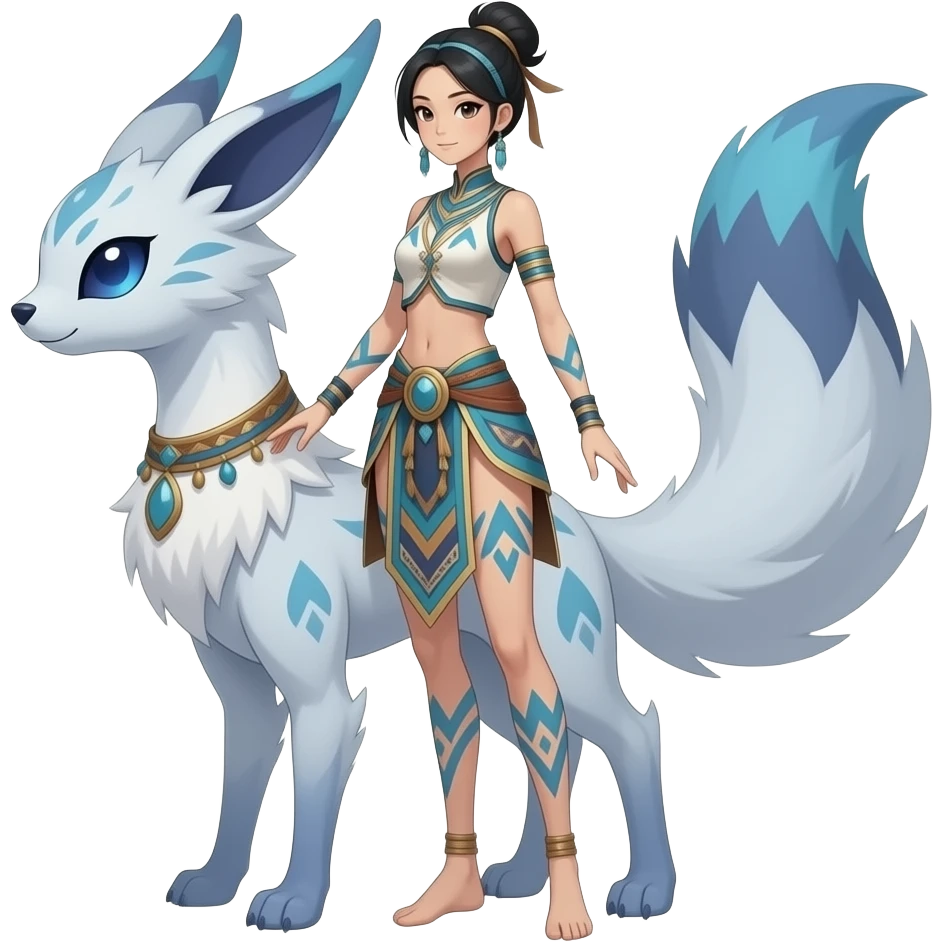 Slim thin lanky scrawny tall elegant oriental feral tribal painted Asian Absol-Glaceon-Sylveon-fusion-hybrid-creature emoji