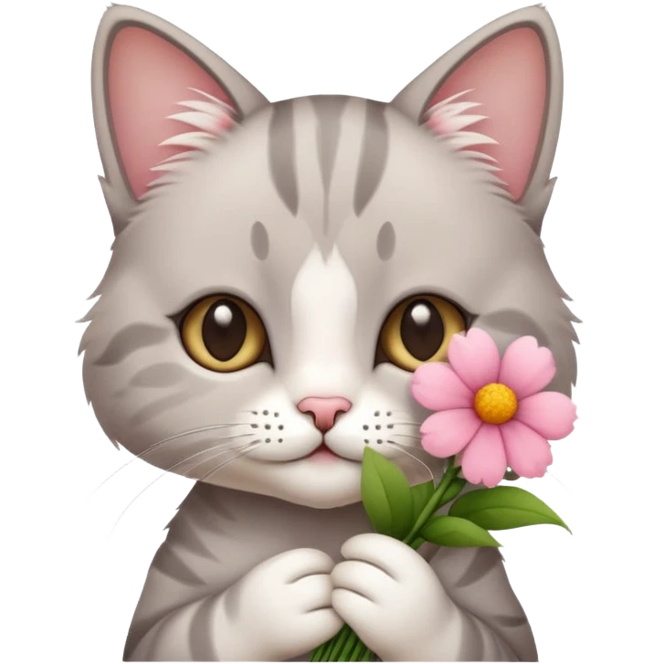 A cute cat holding flowers emoji