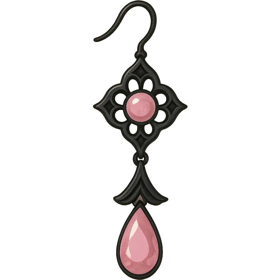 BLACKPINK-inspired gothic earring, dreamy and elegant, black and pink, no hearts emoji