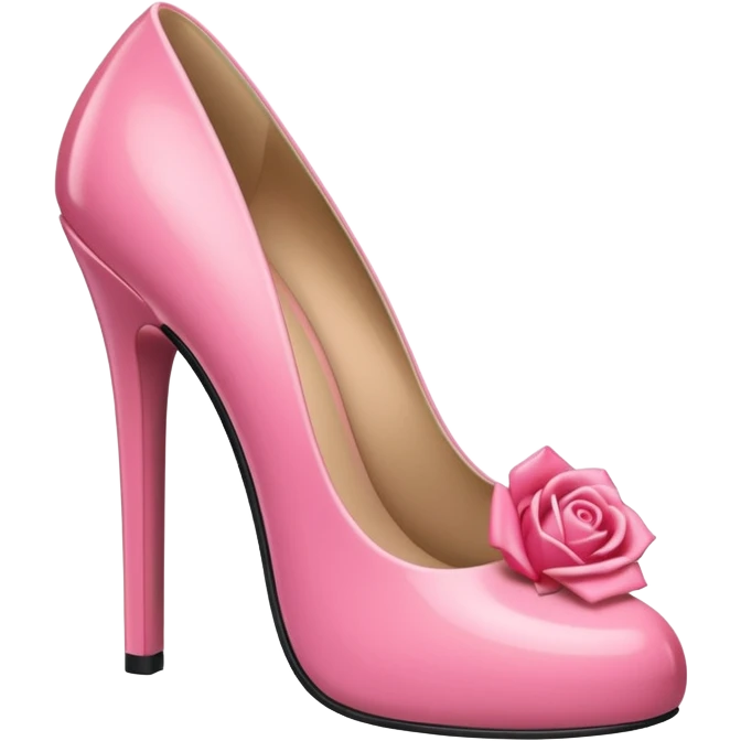 A 3D cartoon rose-pink high heel shoe with glossy finish and slim heel, elegant and feminine, isolated on plain background, Memoji-style. emoji