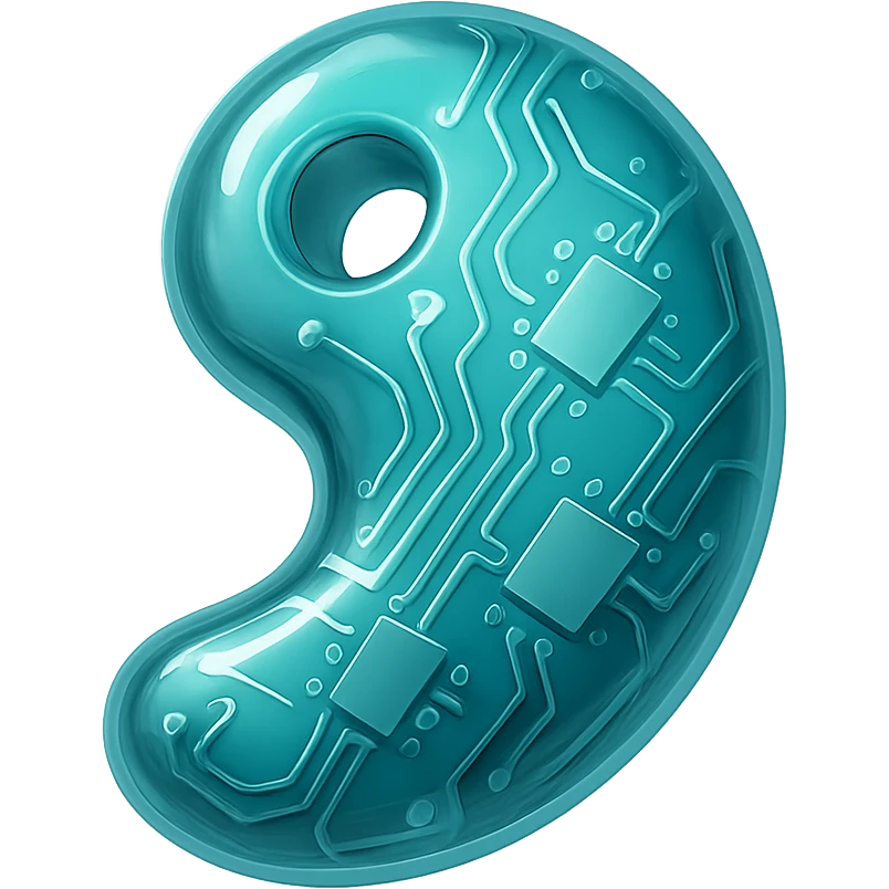 magatama bead, metallic circuit board pattern, glossy finish emoji