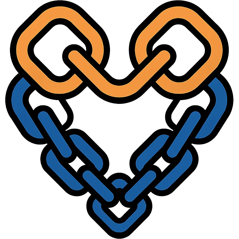 metallic links forming a heart shape, chain heart icon, lineal color icon with black outlines emoji