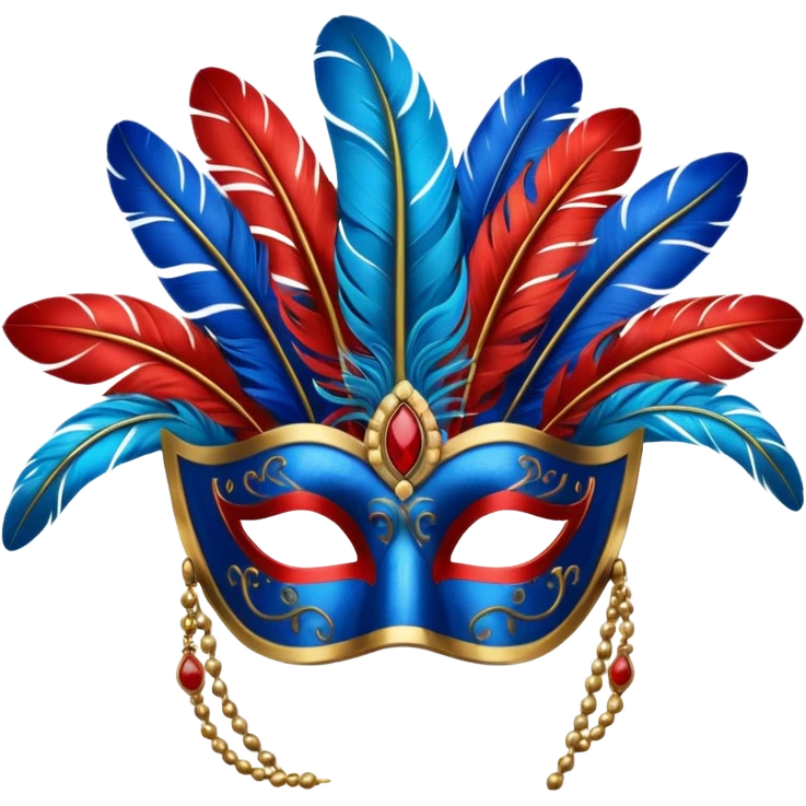 masquerade mask with red and blue feathers emoji