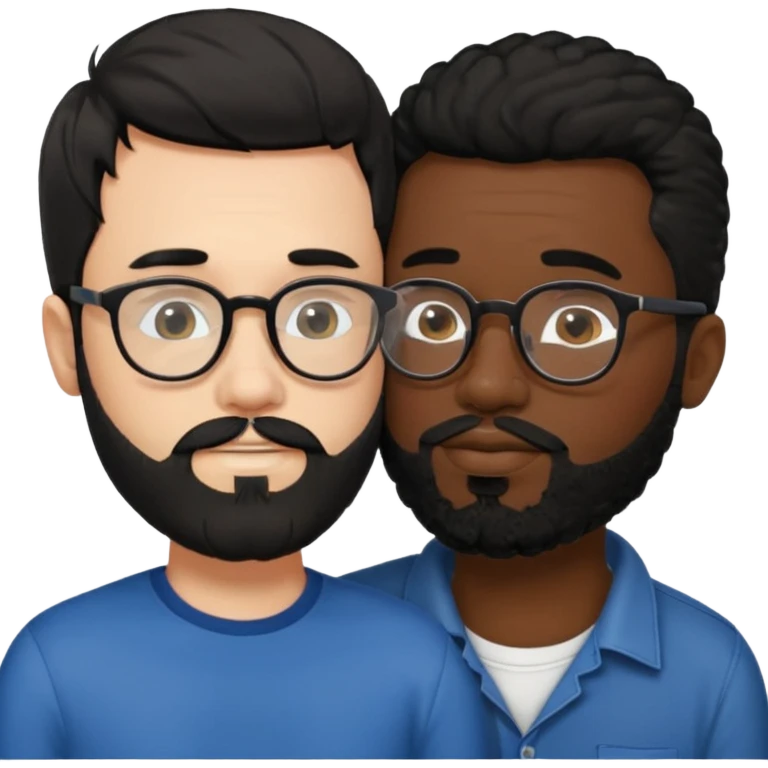 white guy with glasses and black hair kissing black man with beard emoji