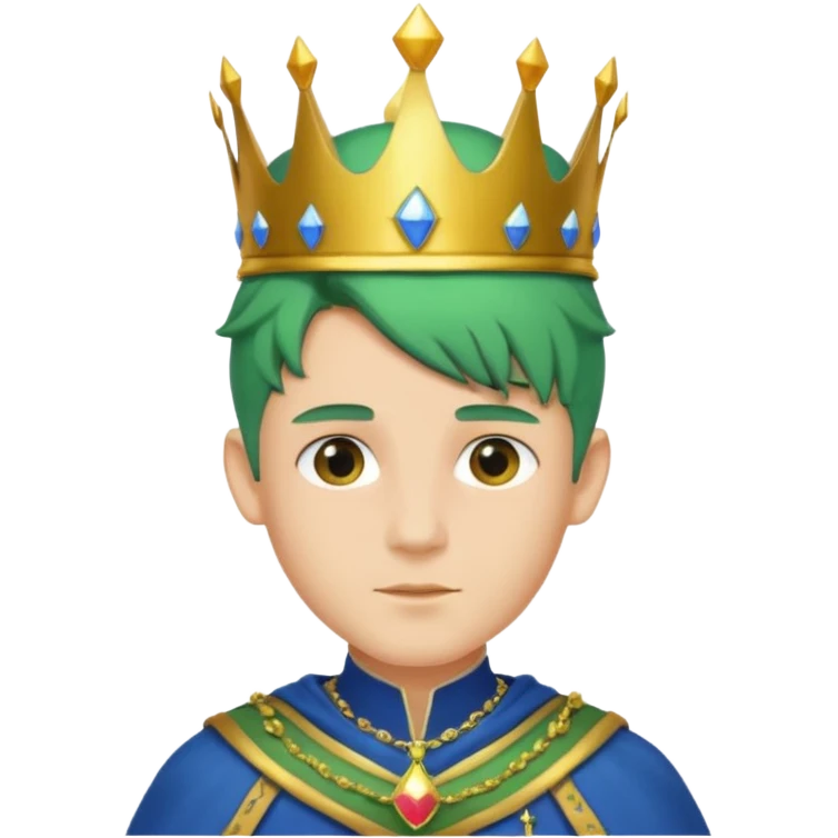 royal prince with green hair with crown cloth is blue emoji