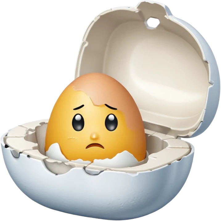 make a singular egg in a egg carton with empty spots around to represent isolation. make the egg have a sad expression like a sad face with tears. emoji
