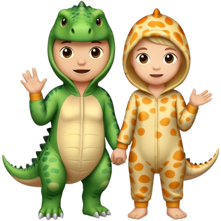 pareja de personas en pijama de dinosaurio emoji