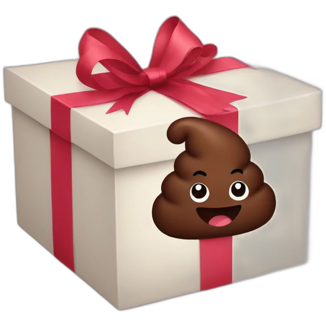 Smiling Dark brown poo inside a gift box with a ribbon emoji