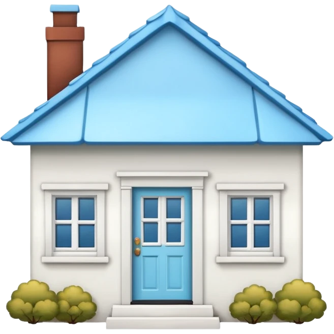 the front view of a mini house with a sky blue roof and white walls (2d) emoji