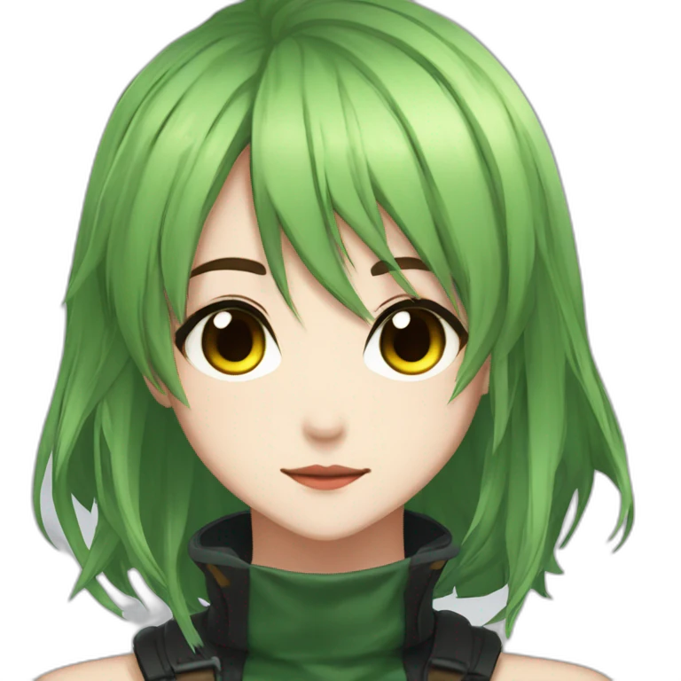 amiki green hair from epic seven vampire hunter female short hair brown eyes funny face anime style emoji