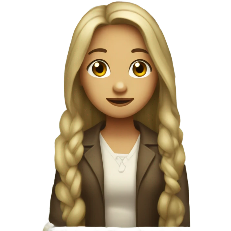 a girl with a long hair, old money style, whih brown eyes emoji