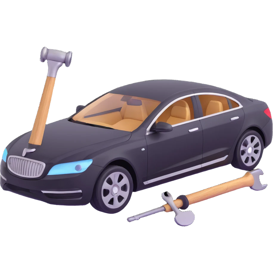 luxury car with dent repair tools like a lever and small hammer, elegant and modern emoji