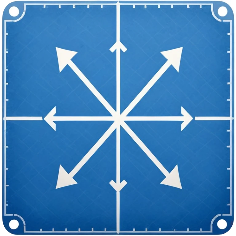 blue blueprint with white lines, an X mark in one corner and a dotted path leading to the mark emoji