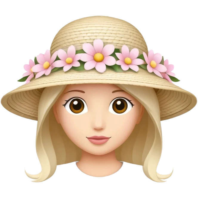 Wicker white sun hat with light pink flowers emoji