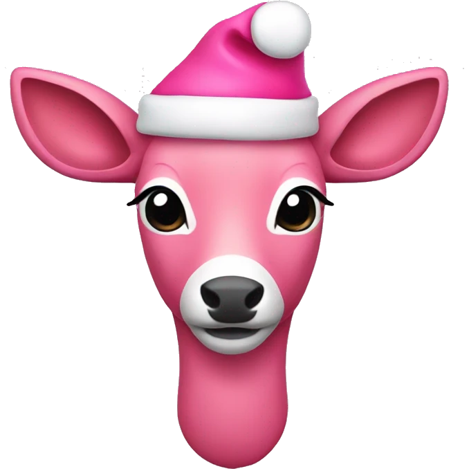 Pink deer with Santa hat emoji