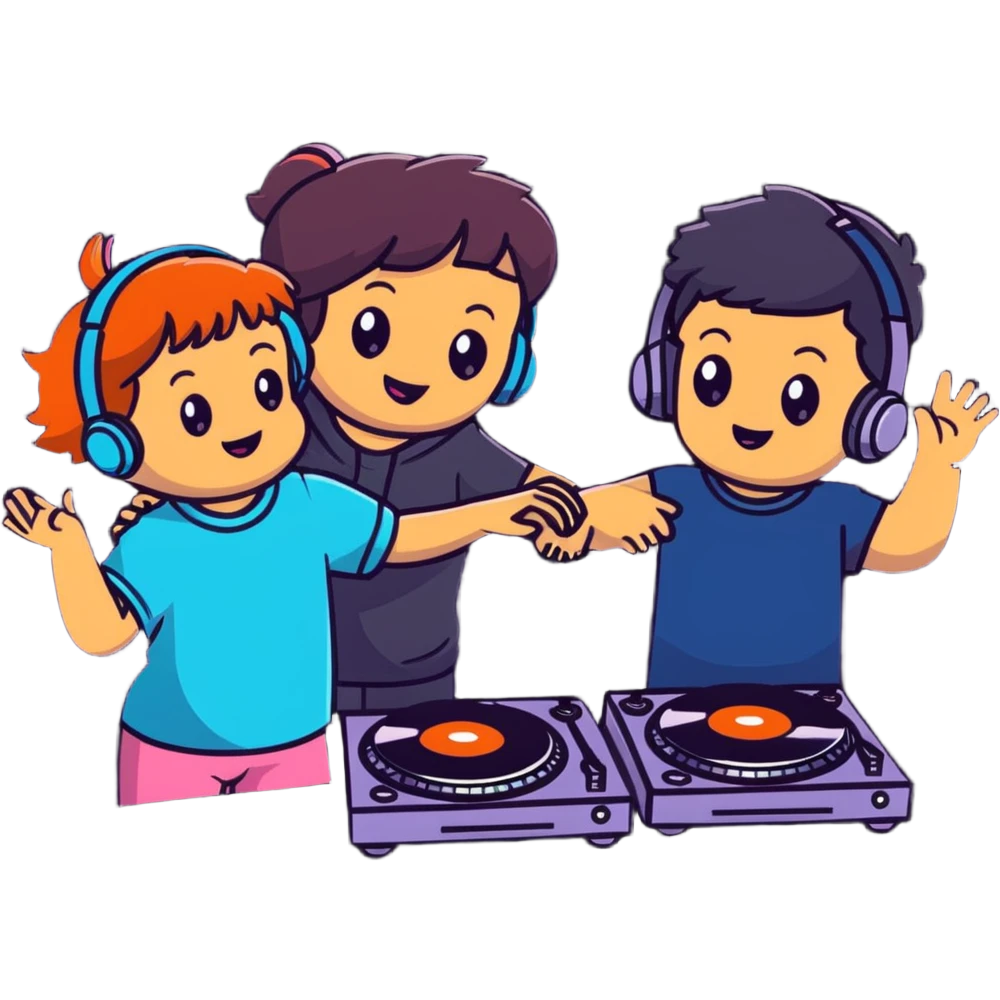 boy dance with older girl at party and DJ watching on it emoji