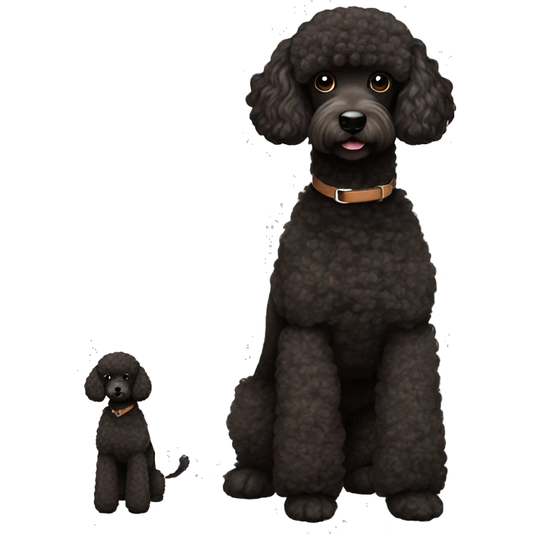 3 legs One Small unshaved Black Poodle with brown harness emoji