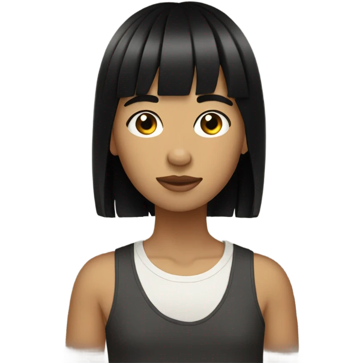 teen, tan, short fringe black hair emoji