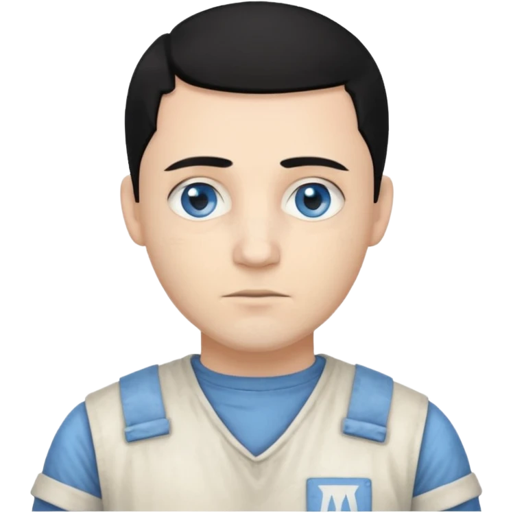 John Broom from Poison with light skin, blue eyes, black hair, ivory inmate outfit  emoji