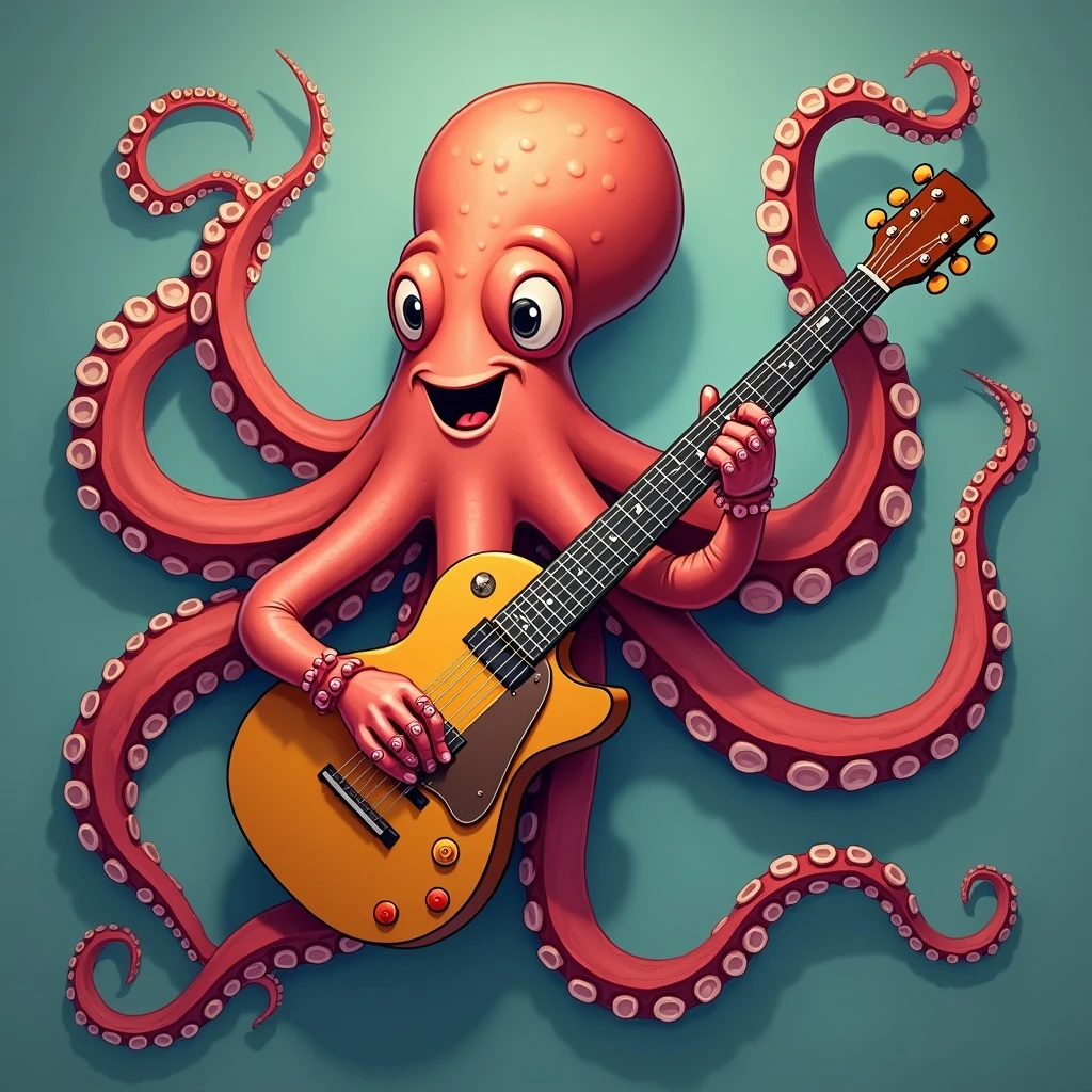 happy octopus with multiple arms playing guitar emoji