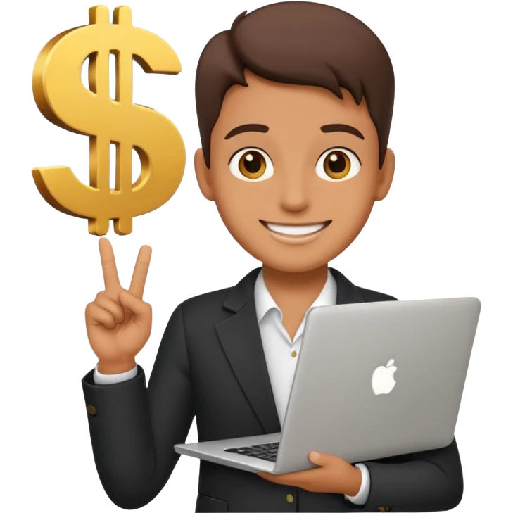 A confident person holding a laptop and dollar sign emoji emoji